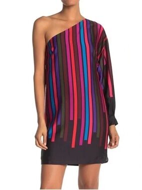 NWT Trina Turk multi color striped one-shoulder mini dress (XS)